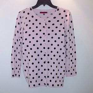 Pink cardigan sweater with black polka dots size m
